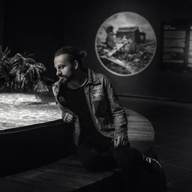 Cassian Rhys, photographed in black and white